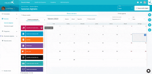 Atajo para comenzar las sesiones que permite empezarla de forma inmediata sin necesidad de asignarla al calendario.